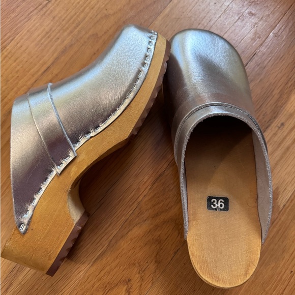 Silver Wooden Clogs - worn once - Picture 2 of 3
